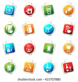 Utensils for the preparation of beverages stickers label icon set