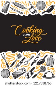 Utensils with Quote Typography Lettering Stock Vector Illustration in Black Background