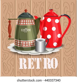 Utensils in a retro style. Coffee pots. Vector illustration.