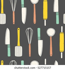 Utensils seamless pattern. Colorful cooking vector background