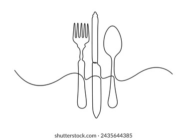 Utensils set in continuous single line drawing style vector illustration.