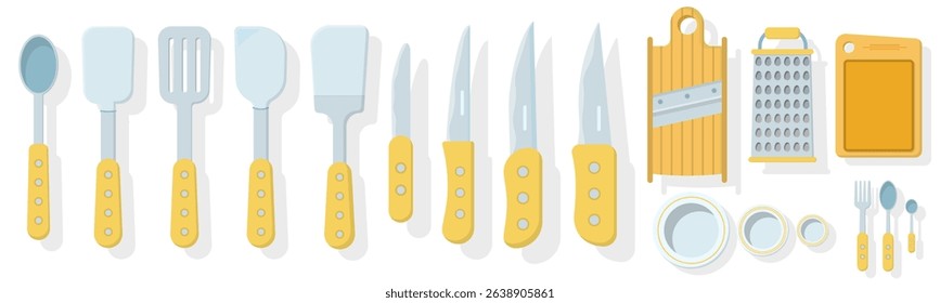 Utensils and tools for cooking cafe illustration background restaurant dinner tea dish plate pepper salt wooden cutlery symbol home equipment drawing chef