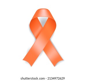 Uterine cancer awareness symbol. Peach ribbon isolated on white background