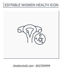 Uterine Cancer Line Icon. Reproductive System Disease.Malignant Tumors In The Uterus. Endometrial Cancer. Health Care. Woman Health Concept. Isolated Vector Illustration.Editable Stroke