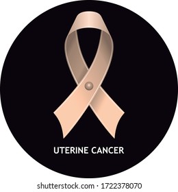 Uterine Cancer Peach Ribbon on Black Circle, Vector