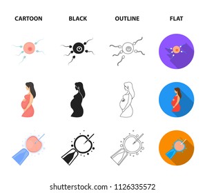 Uterus, apparatus of ultrasound, fertilization. Pregnancy set collection icons in cartoon,black,outline,flat style vector symbol stock illustration web.