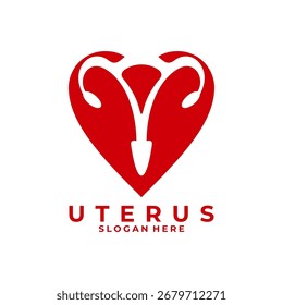 Plantilla de Vector de diseño de logotipo de cuidado del útero. Icono del logotipo del corazón del útero