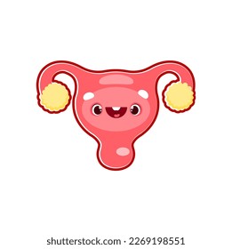 Uterus cartoon human body organ character. Isolated vector smiling female reproductive system. Funny anatomy for kids, body part personage with cute face