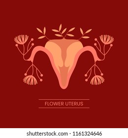 Uterus Concept. Woman Reproductive Health. Pink October. Woman With Uterus. Flower Uterus. Vector Illustration On Background.