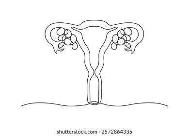 Uterus, drawn with continuous line in minimalism, abstract, reproductive organ, medicine, gynecology, motherhood, anatomy, one line, editable vector contour