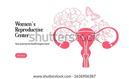 Uterus with flowers line vector illustration. Care of female health, fertility, reproductive system. Minimal design poster.