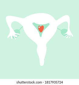 Icono de útero en estilo plano aislado en un fondo turquesa. Tema de menstruación. Ilustración vectorial.