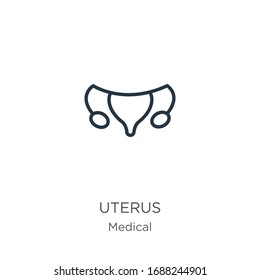 Uterus icon. Thin linear uterus outline icon isolated on white background from medical collection. Line vector sign, symbol for web and mobile