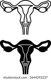 Uterus Icons. Black And White Vector Illustration. The Internal Organ Of A Woman In Which The Embryo Develops. Concept Anatomy And Medicine
