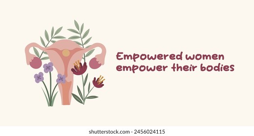 Uterus and inspirational quote about women’s health. Female strength and reproductive wellness concept. Perfect for health education, women's rights projects, and medical awareness. Gynecology vector