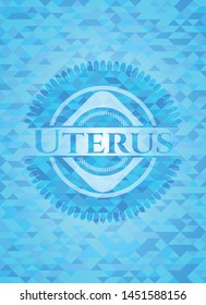 Uterus light blue emblem with triangle mosaic background