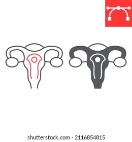 Uterus Line And Glyph Icon, Pregnancy And Ovary, Uterus Vector Icon, Vector Graphics, Editable Stroke Outline Sign, Eps 10.