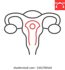 Uterus Line Icon, Pregnancy And Ovary, Uterus Vector Icon, Vector Graphics, Editable Stroke Outline Sign, Eps 10.