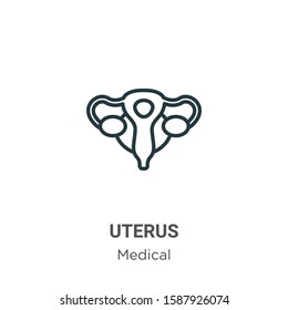 Uterus outline vector icon. Thin line black uterus icon, flat vector simple element illustration from editable medical concept isolated on white background