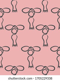 The uterus, ovaries and fallopian tubes. Outline. Seamless pattern. Gray pattern on a pink background. Design for cards, flyers, medicine. Feminism and women's health.
