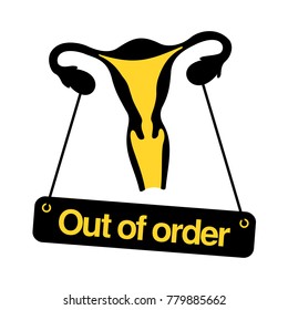 Uterus and ovary are out of order. Problem, trouble and difficulties with infertility, sterility and inability to get pregnant after menopause of woman and female. Vector illustration