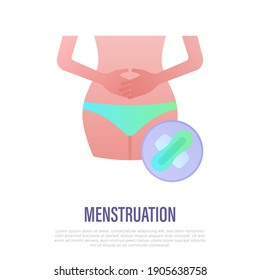 Icono de gradiente plano de dolor de útero. La mujer toca el estómago. Dolor menstrual. Ilustración vectorial.