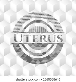 Uterus realistic grey emblem with cube white background