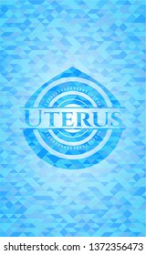Uterus sky blue emblem with triangle mosaic background