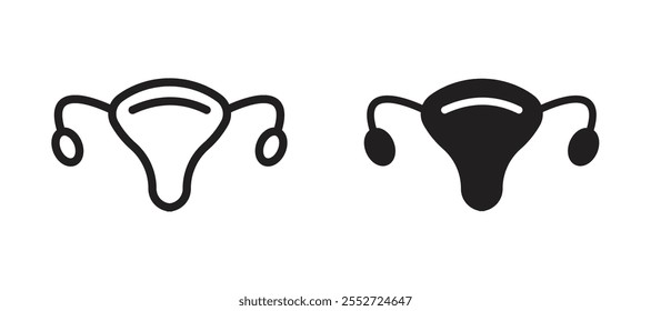 Conjunto de iconos de Vector de útero negro relleno y estilo delineado.