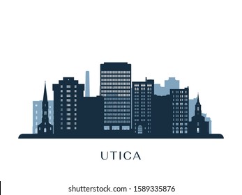 Utica skyline, monochrome silhouette. Vector illustration.