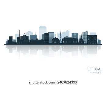 Silhouette Utica en el horizonte con reflexión. Paisaje Utica, Nueva York. Ilustración vectorial.