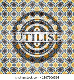 Utilise arabic badge background. Arabesque decoration.
