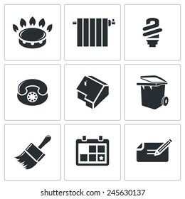 Utilities, domestic problems Vector Icons Set