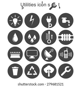 Utilities Icon Set, 2d Illustration On Round Pad, Vector, Eps 8