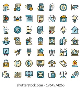 Utilities icons set. Outline set of utilities vector icons thin line color flat isolated on white