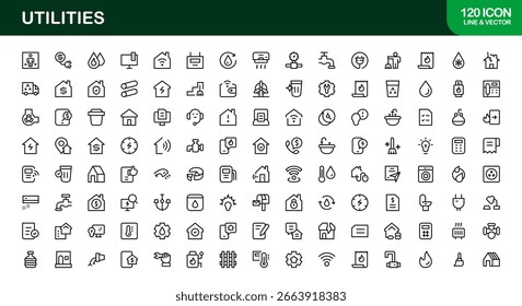 Utilities Line Icon Set – Professional Modern Minimalist Symbols in Thin Outline Style, Vector Line Icon Collection