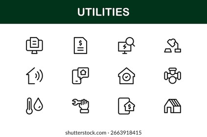 Utilities Line Icon Set – Professional Modern Minimalist Symbols in Thin Outline Style, Vector Line Icon Collection