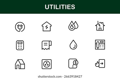 Utilities Line Icon Set – Professional Modern Minimalist Symbols in Thin Outline Style, Vector Line Icon Collection