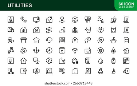 Utilities Line Icon Set – Professional Modern Minimalist Symbols in Thin Outline Style, Vector Line Icon Collection