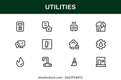 Conjunto de iconos de línea de utilidades: Profesional de símbolos minimalistas modernos en estilo de contorno delgado, Colección de iconos de línea de Vector