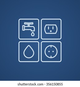 Utilities signs electricity and water line icon for web, mobile and infographics. Vector light blue icon isolated on blue background.