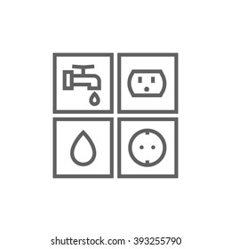 Utilities signs electricity and water line icon.