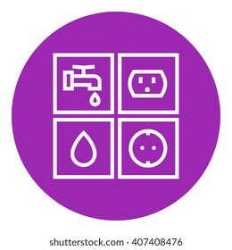Utilities signs electricity and water line icon.