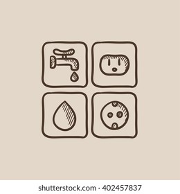 Utilities signs electricity and water sketch icon.
