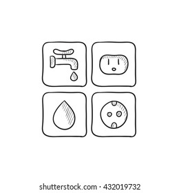 Utilities signs electricity and water vector sketch icon isolated on background. Hand drawn Electricity and water signs icon. Electricity and water signs sketch icon for infographic, website or app.