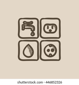 Utilities signs electricity and water vector sketch icon isolated on background. Hand drawn Electricity and water signs icon. Electricity and water signs sketch icon for infographic, website or app.
