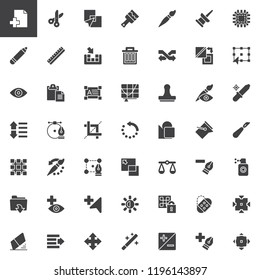 Utilities vector icons set, modern solid symbol collection, filled style pictogram pack. Signs, logo illustration. Set includes icons as Add file, Cut, Intersect, Paint brush, Pencil, Delete, Shuffle