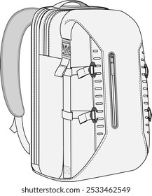 Utilitário Mochila Vetor Plano Esboço Moda Ilustração Modelo CAD