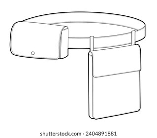 Utility Belt silhouette bag. Fashion accessory technical illustration. Vector satchel front 3-4 view for Men, women, unisex style, flat handbag CAD mockup sketch outline isolated