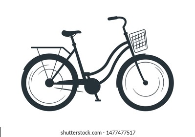 Utility bicycle silhouette vector illustration. Eco friendly vehicle, common bike black monochrome icon. City travel attribute, cycling hobby symbol. Healthy lifestyle, transport with basket